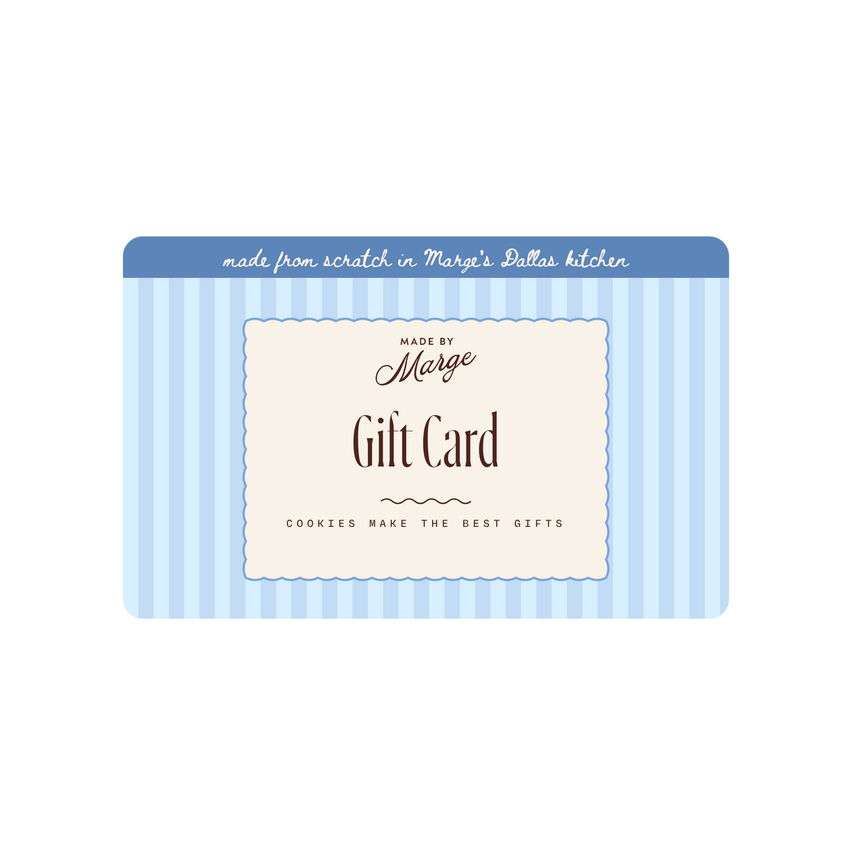Made by Marge gift card reading 'Cookies make the best gifts'